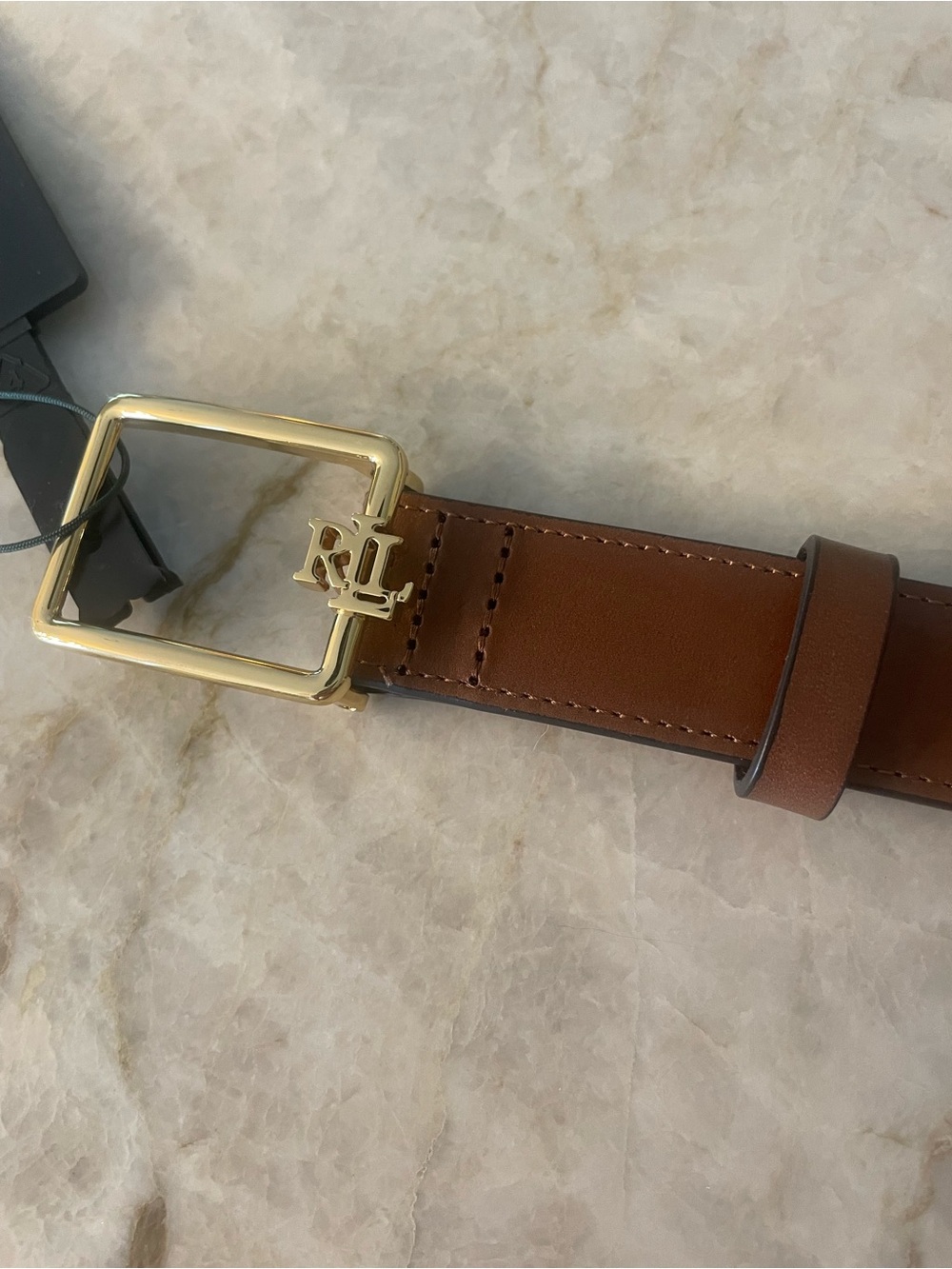 Ralph Lauren Tan Leather Belt with Gold RL Buckle - Picture 3 of 6